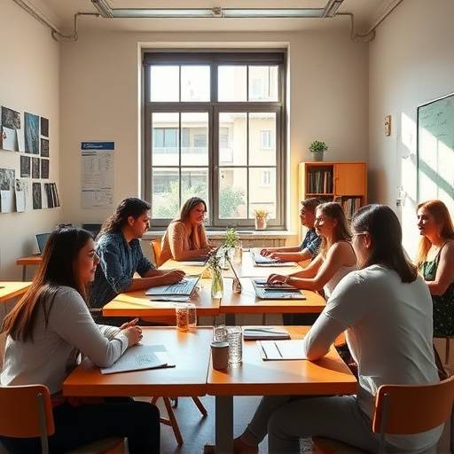Estudiantes aprendiendo español en una clase de Global Lingua en Barcelona